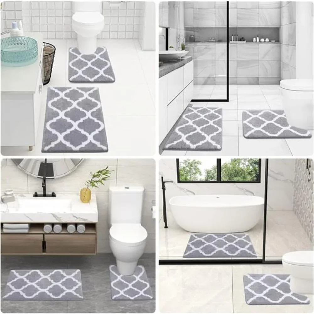 Bathroom Rugs Set 2 Piece Microfiber Bath Shower Mat and U-Shaped Toilet Rug